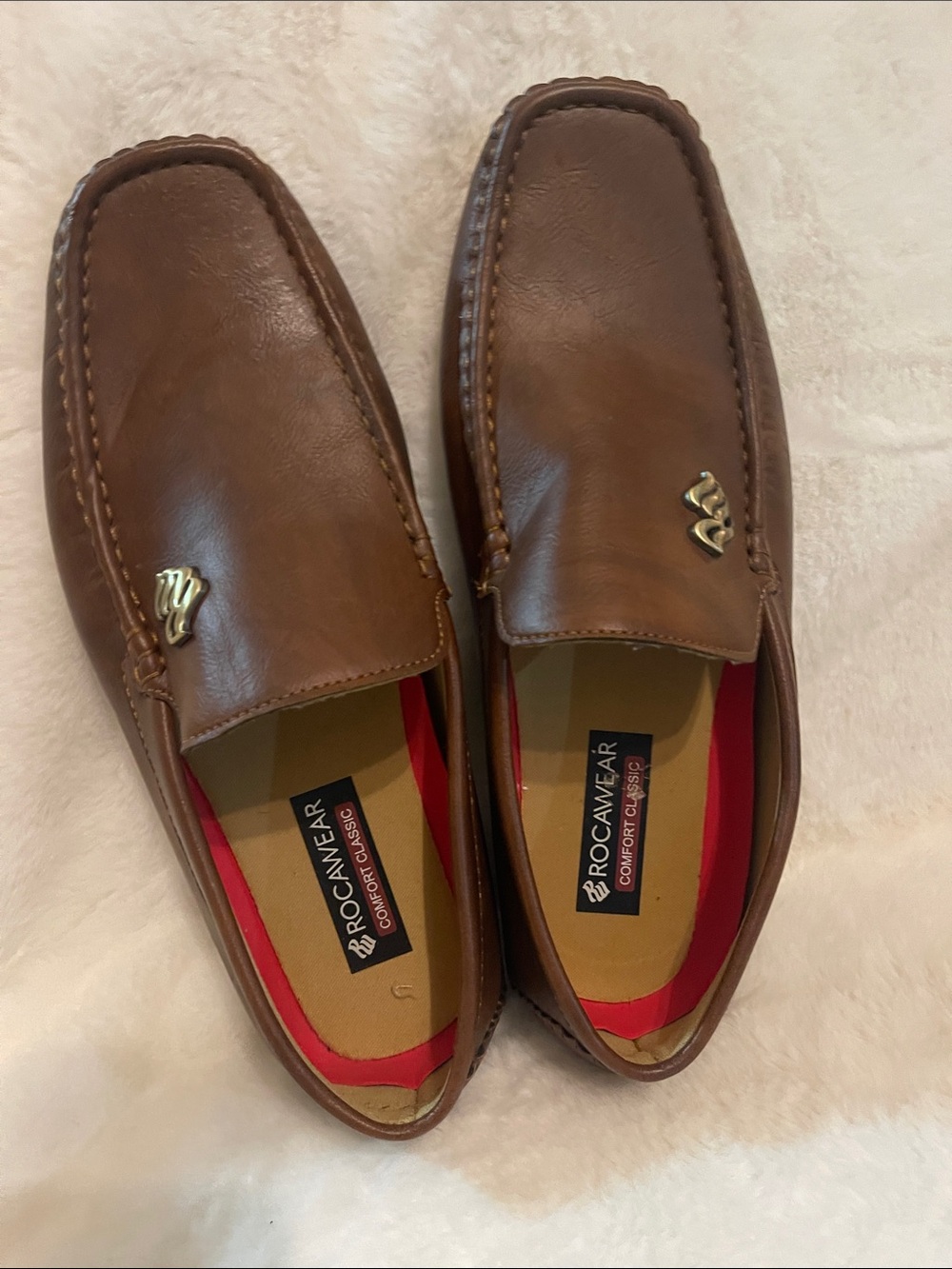 Rocawear Brown Leather Moc Toe Slip-On Loafers with Metal Logo